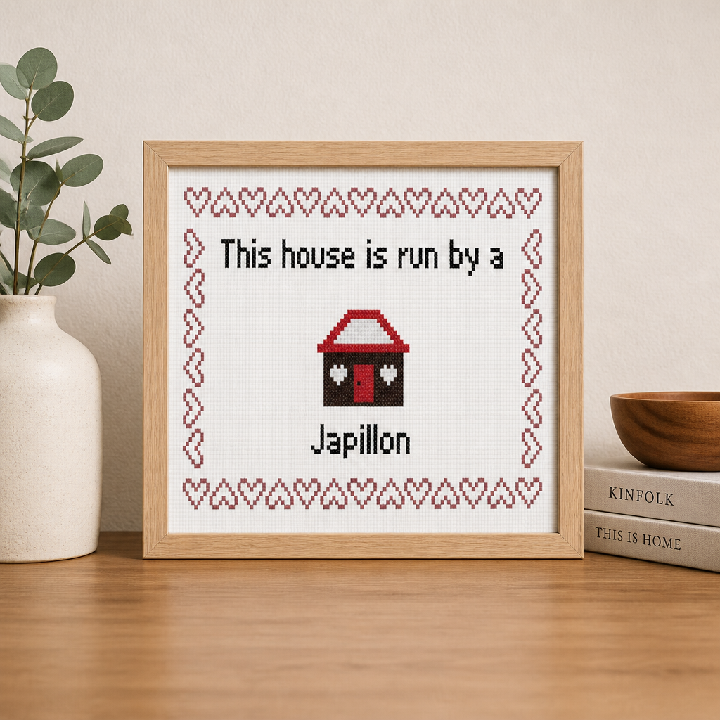 Japillon This house is Run by a Dog Cross Stitch