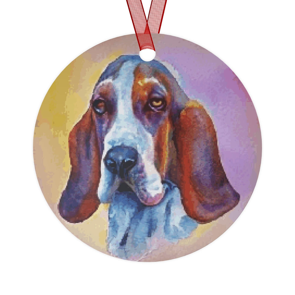 Basset Hound Portrait Watercolor Metal Ornaments