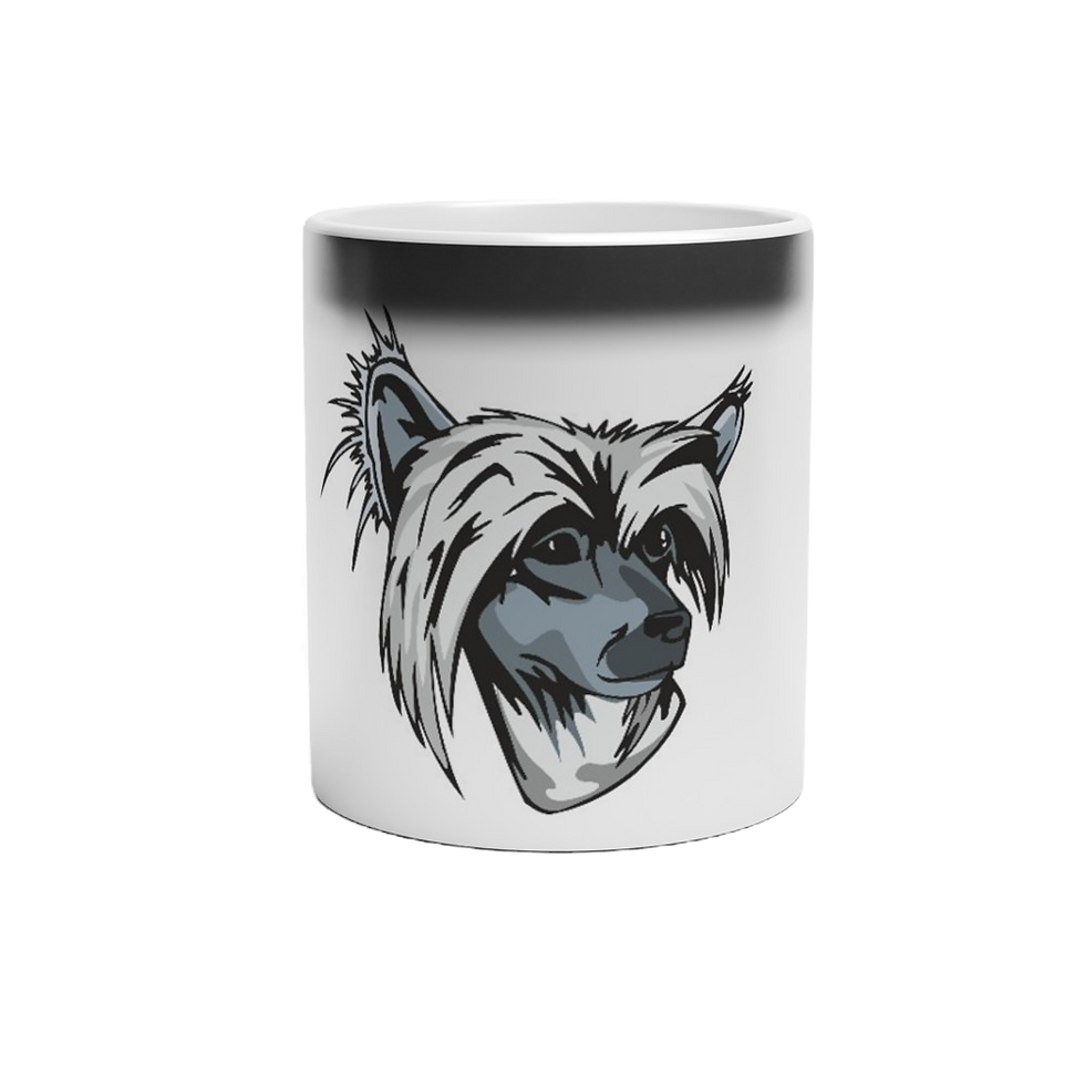 Glossy Black Magic Mug with Portrait of a Chinese Crested Dog