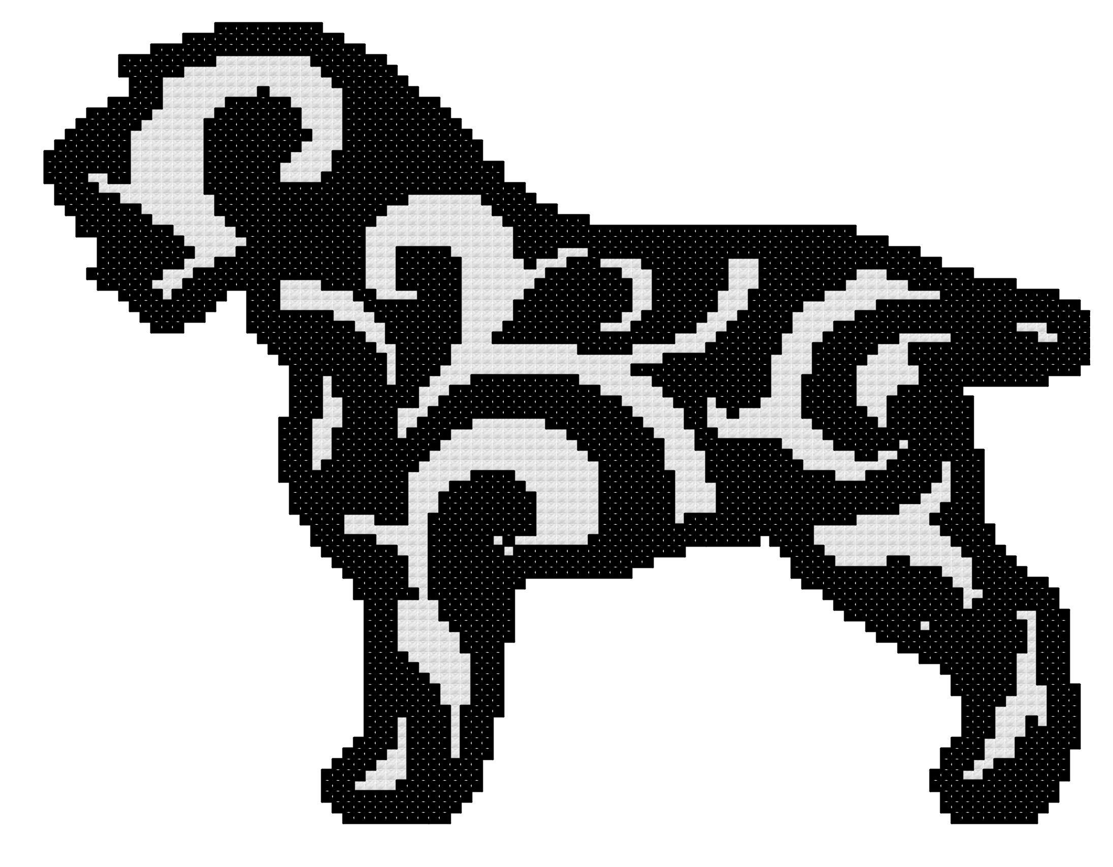 Counted cross stitch pattern of a stabyhound dog in modern paisley like black and white swirls download pdf