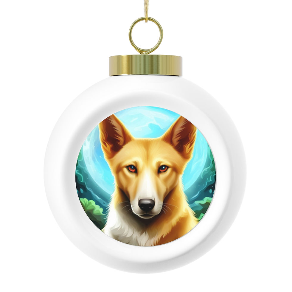 white ceramic christmas ball ornament with portrait of a canaan dog breed