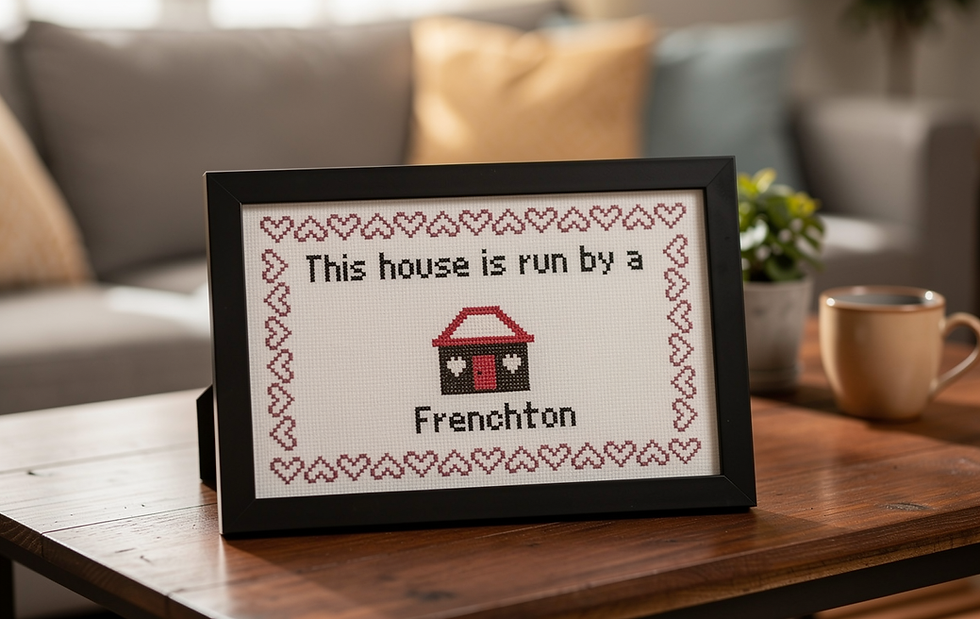 Counted Cross stitch chart instant download "This House is Run by a Frenchton" dog