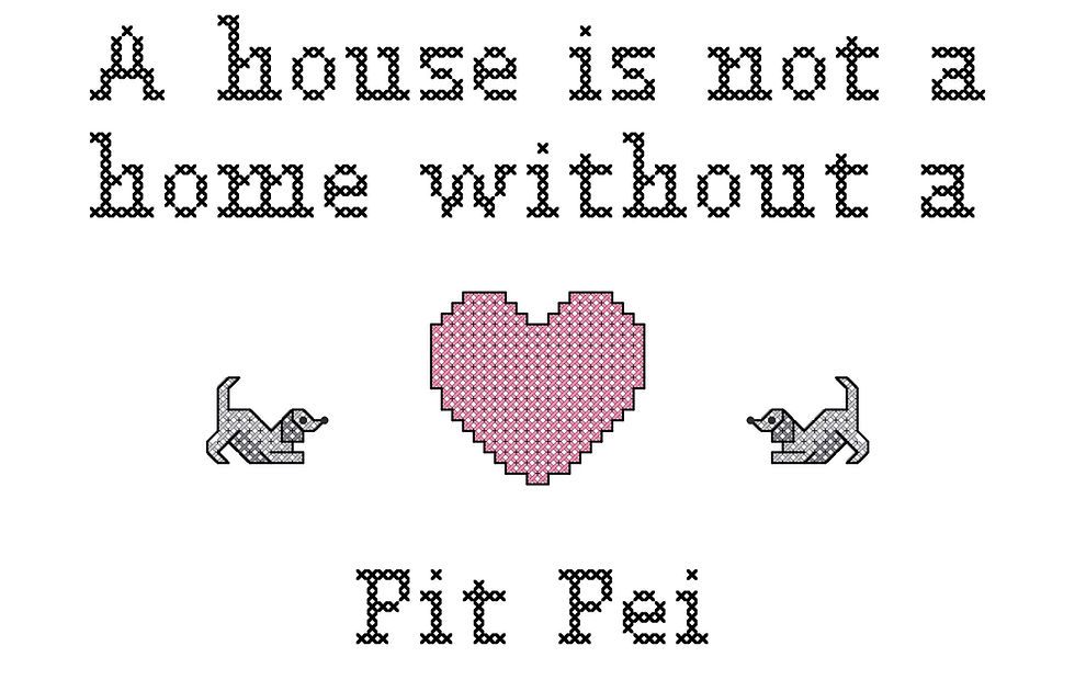 counted cross stitch pattern "A house is not a home without a Pit Pei" dog