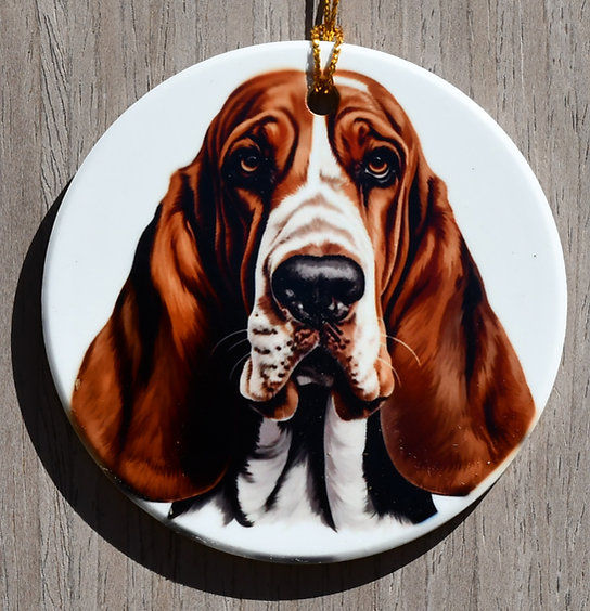 Basset Hound Dog Portrait Ceramic Ornament (3")