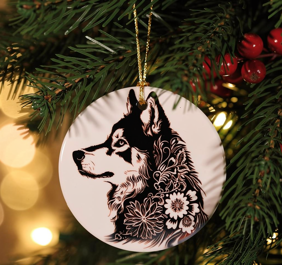 Alaskan Malamute Floral Portrait Ceramic Ornament (3")