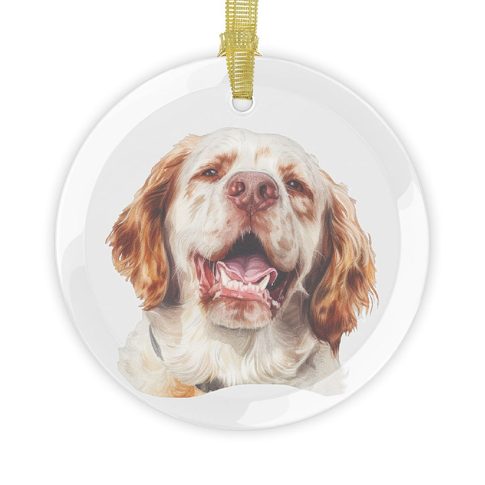 clumber spaniel dog portrait on a round glass christmas ornament or suncatcher for dog lover's home