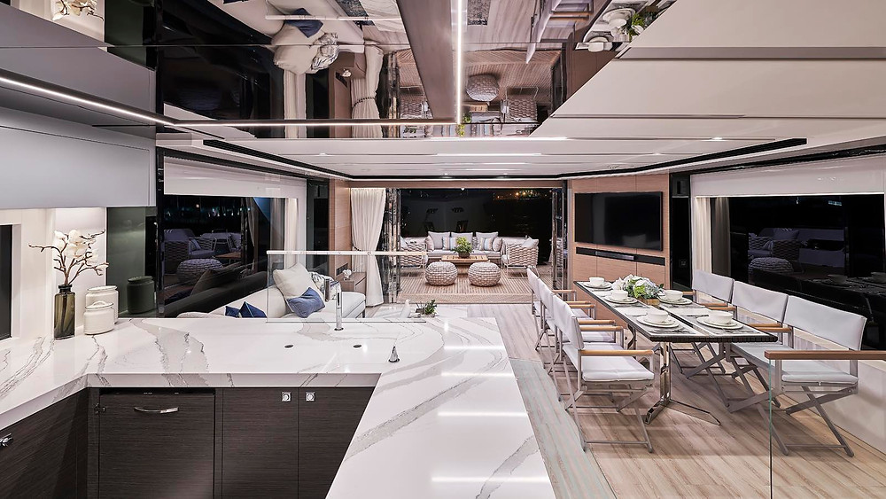 detalle interior salon embarcacion 23m marca horizon fd75 en venta nuevo