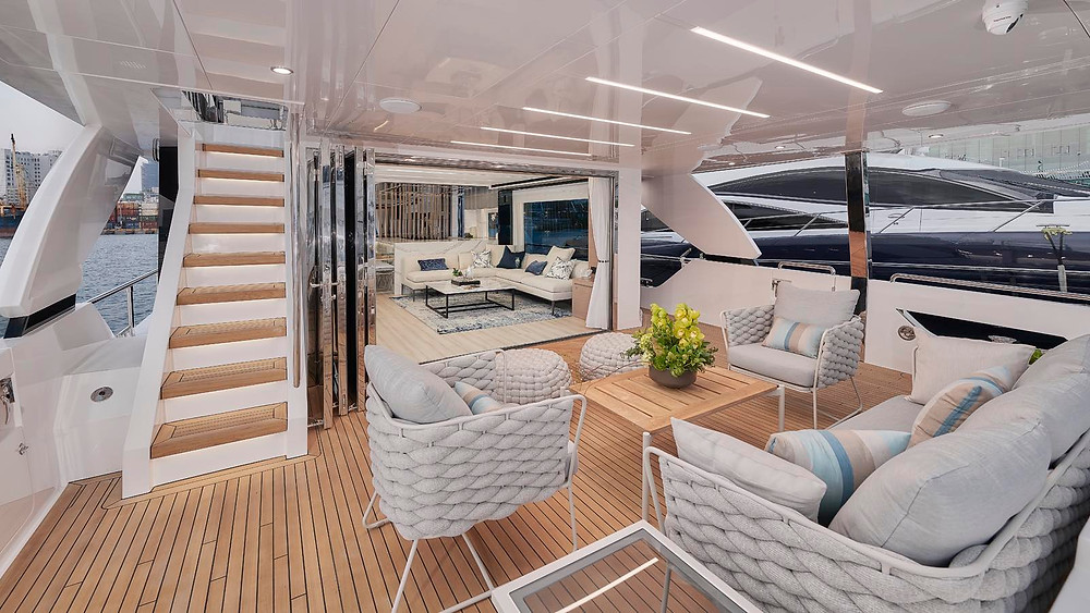 yate lujo horizon yachts serie fd75 detalle popa acomodacion