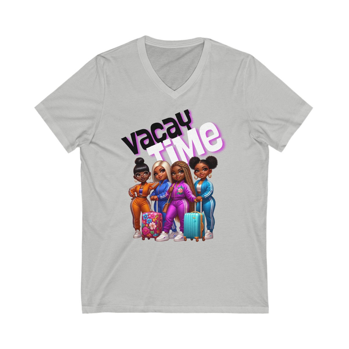 Vacay Time Short Sleeve V-Neck Black Tee