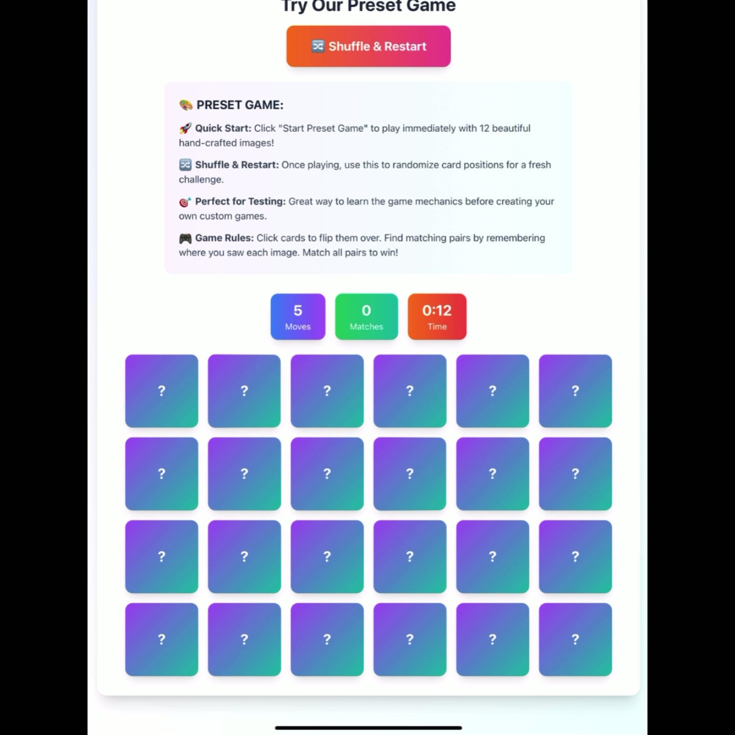 BMSC Memory Match Online Game