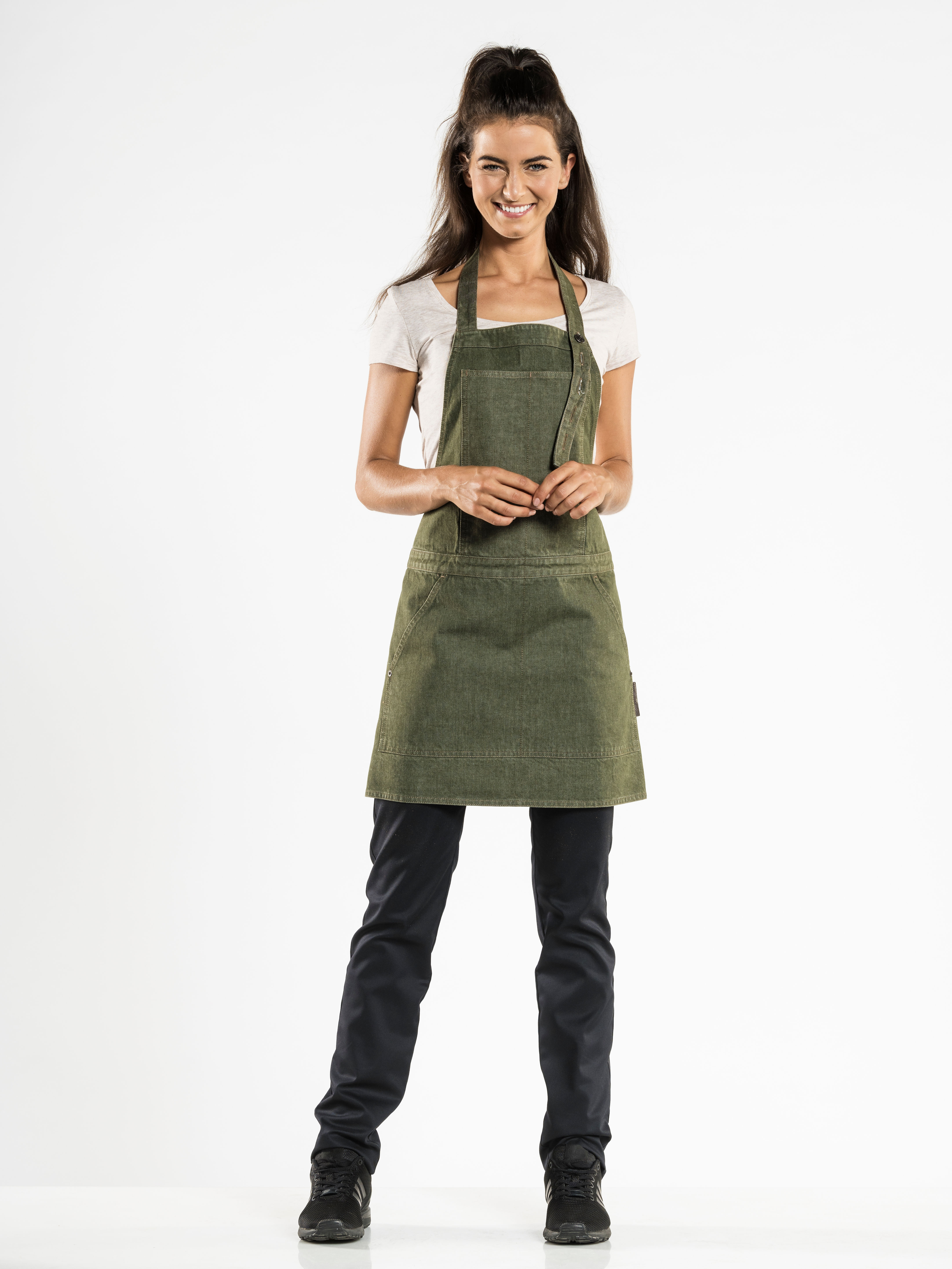 Chaud Devant Denim Base Bib Apron Green