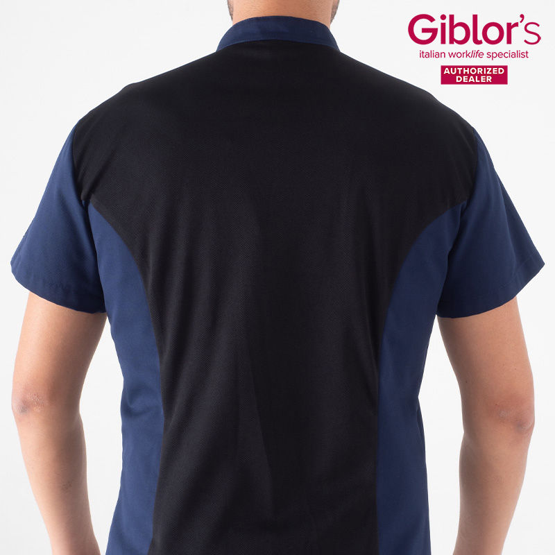 Thumbnail: Giblor's Thiago Men's Short Sleeve Chef Jacket Rear Blue/Black