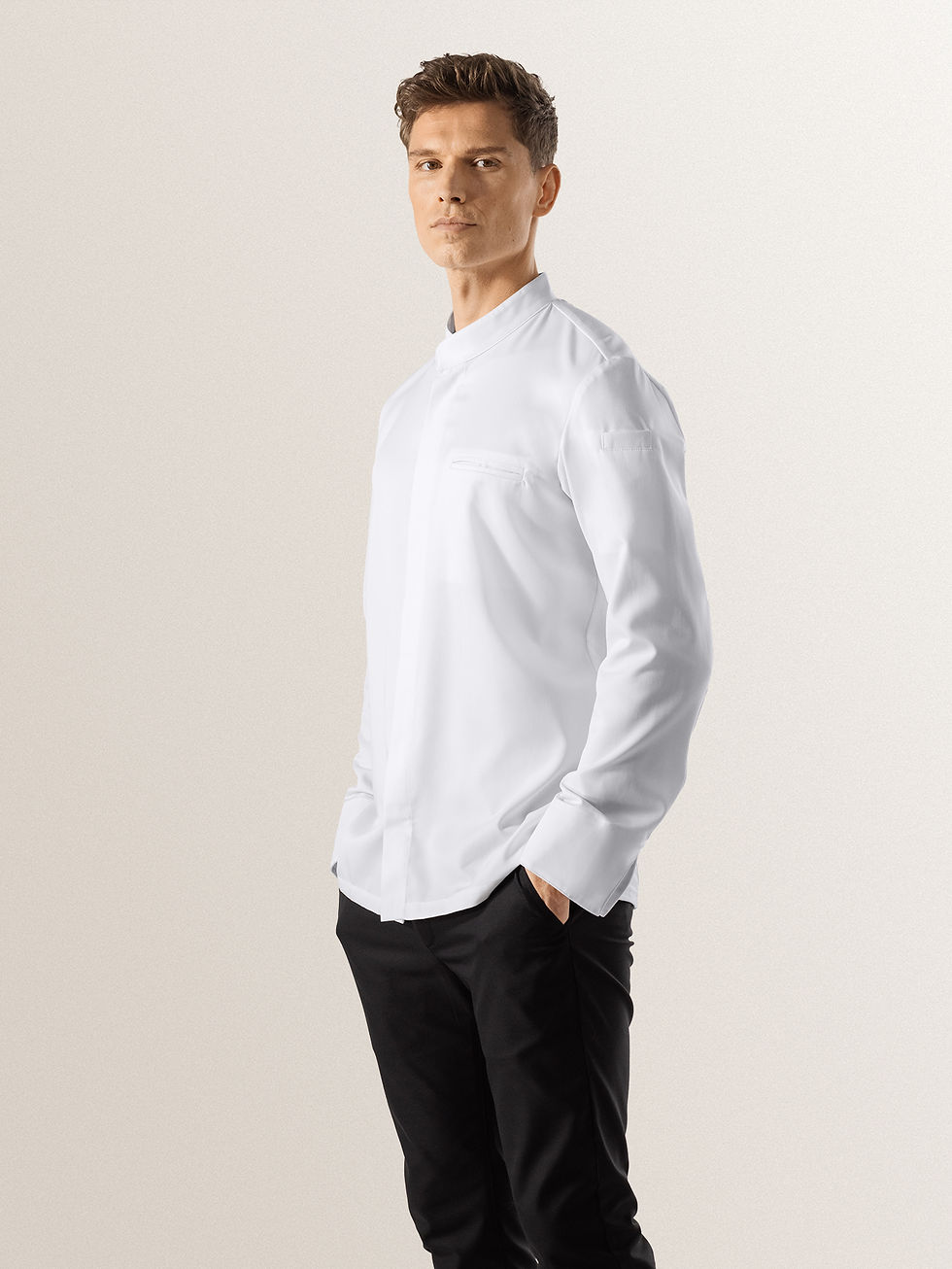 Thumbnail: Le Nouveau Chef Alain White Chef Jacket on Man Side View