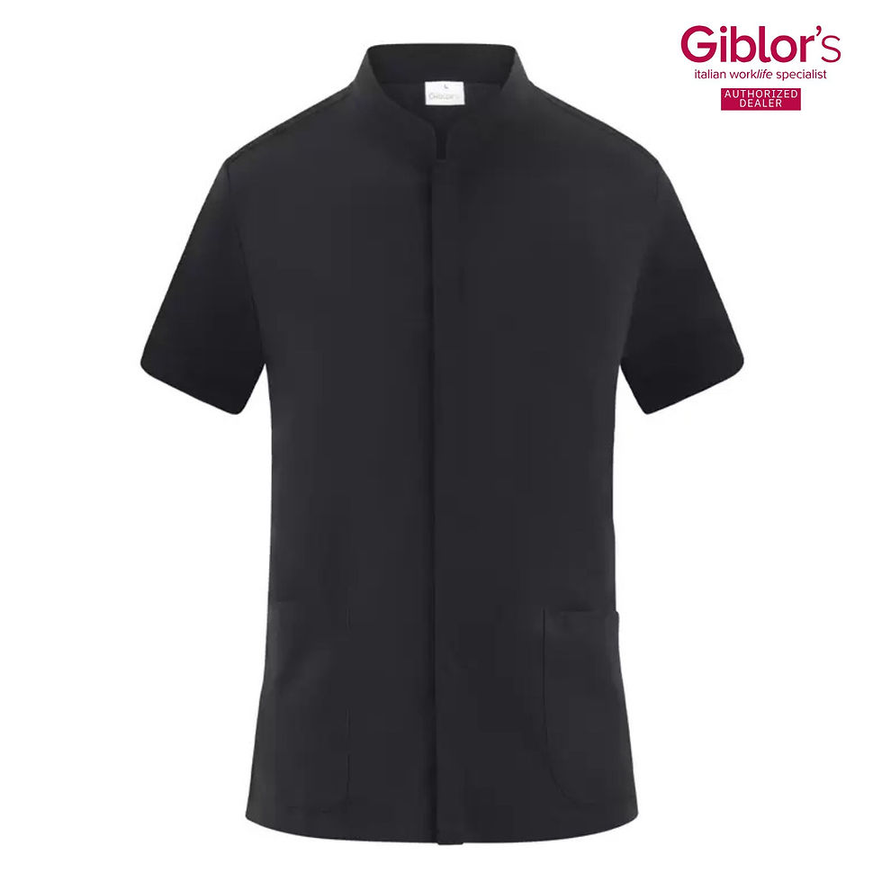 Thumbnail: Giblor's Ruben Men's Short Sleeve Chef Jacket Black on White Background with Authorised Dealer Logo