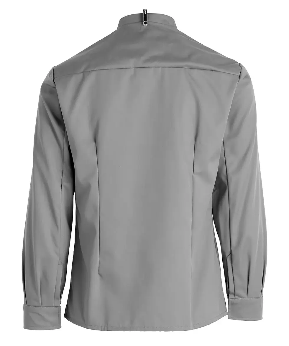 Thumbnail: Kentaur Concealed Popper Long Sleeve Chef Shirt Grey Back
