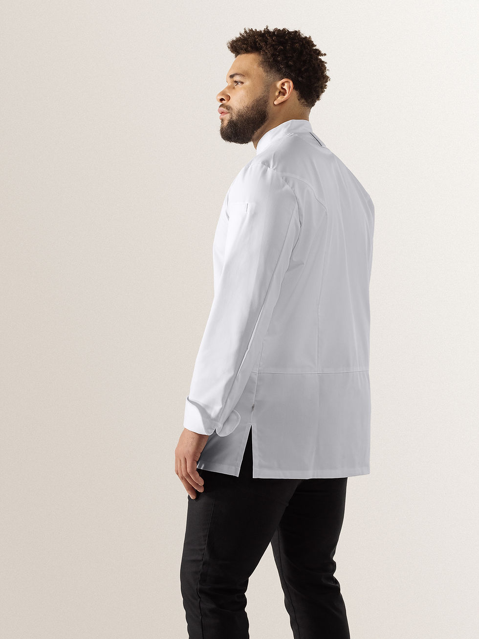Thumbnail: Le Nouveau Chef Dave Chef Jacket White Worn by Man Side View