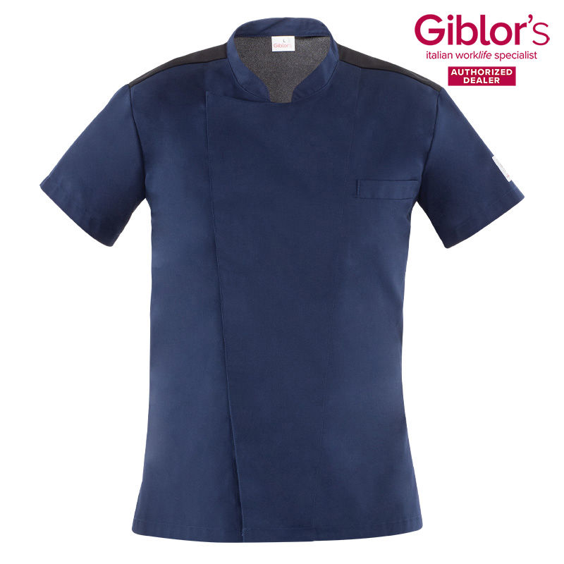 Thumbnail: Giblor's Thiago Men's Short Sleeve Chef Jacket Front Navy Blue