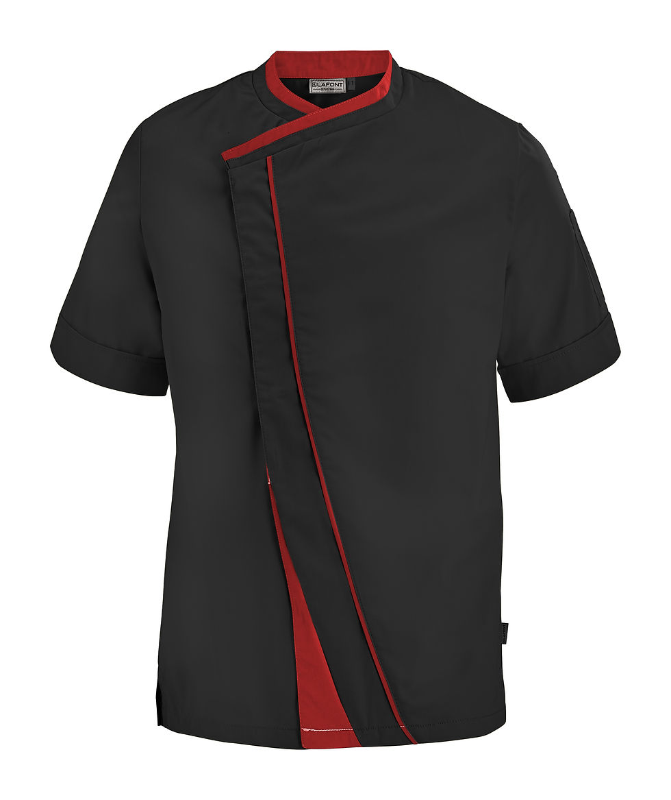 Thumbnail: Lafont Parsley Men's Short Sleeve Chef Jacket Black & Red Front