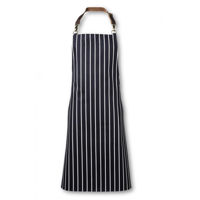 Thumbnail: Oliver Harvey 100% Cotton Bib Apron with Leather Strap Butchers Stripe Front