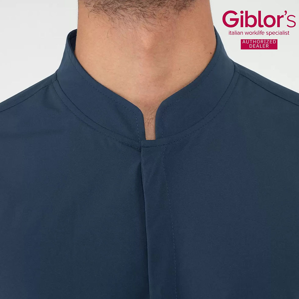 Thumbnail: Giblor's Ruben Men's Short Sleeve Chef Jacket Navy Collar Detail with Authorised Dealer Logo