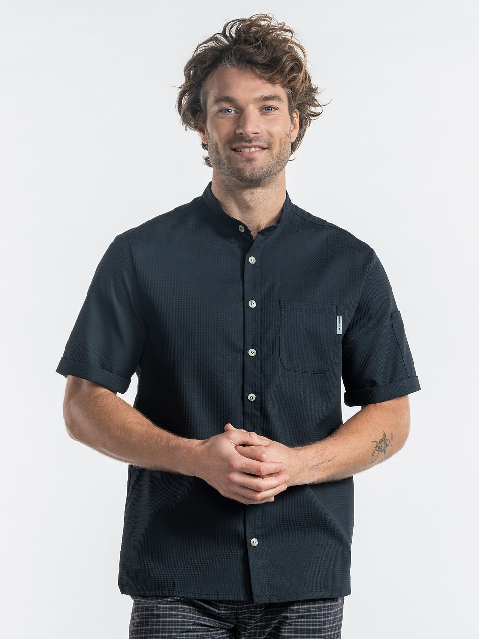 Thumbnail: Verano Black Short Sleeve Chef Jacket Front Close Up