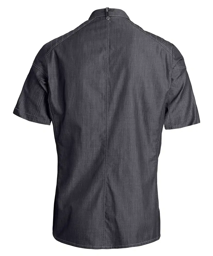 Thumbnail: Kentaur Biker Snap On Short Sleeve Chef Jacket Dark Ocean Back