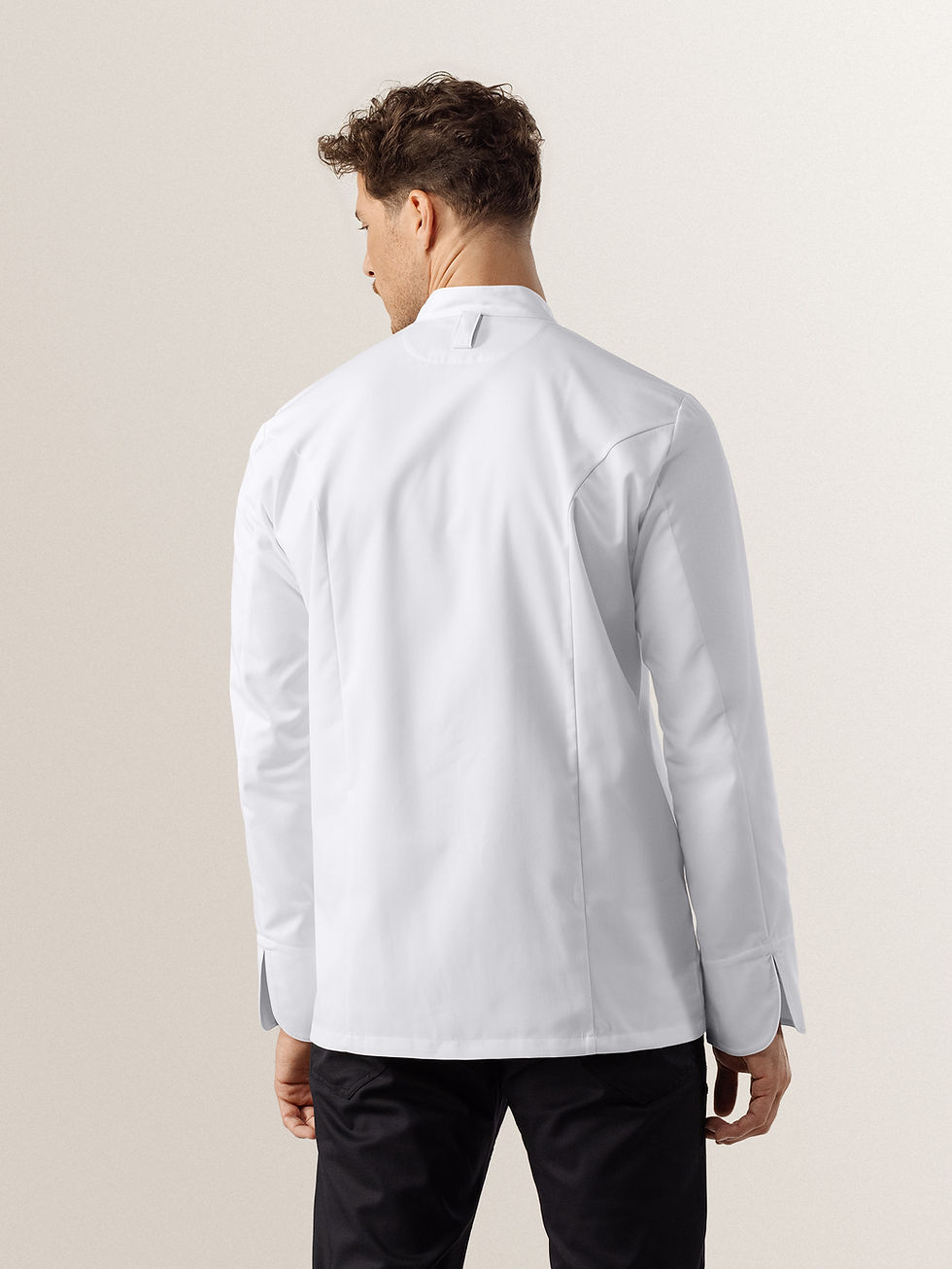 Thumbnail: Le Nouveau Chef Arnoux Long Sleeve Chef Jacket White on Man Rear View