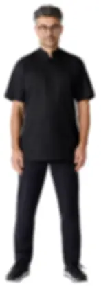 Thumbnail: Kentaur Menu Short Sleeve Standard Chef Jacket Black on Male Model Front