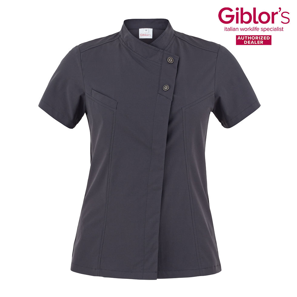 Thumbnail: Giblor's Megan Short Sleeve Women's Chef Jacket Grey Front
