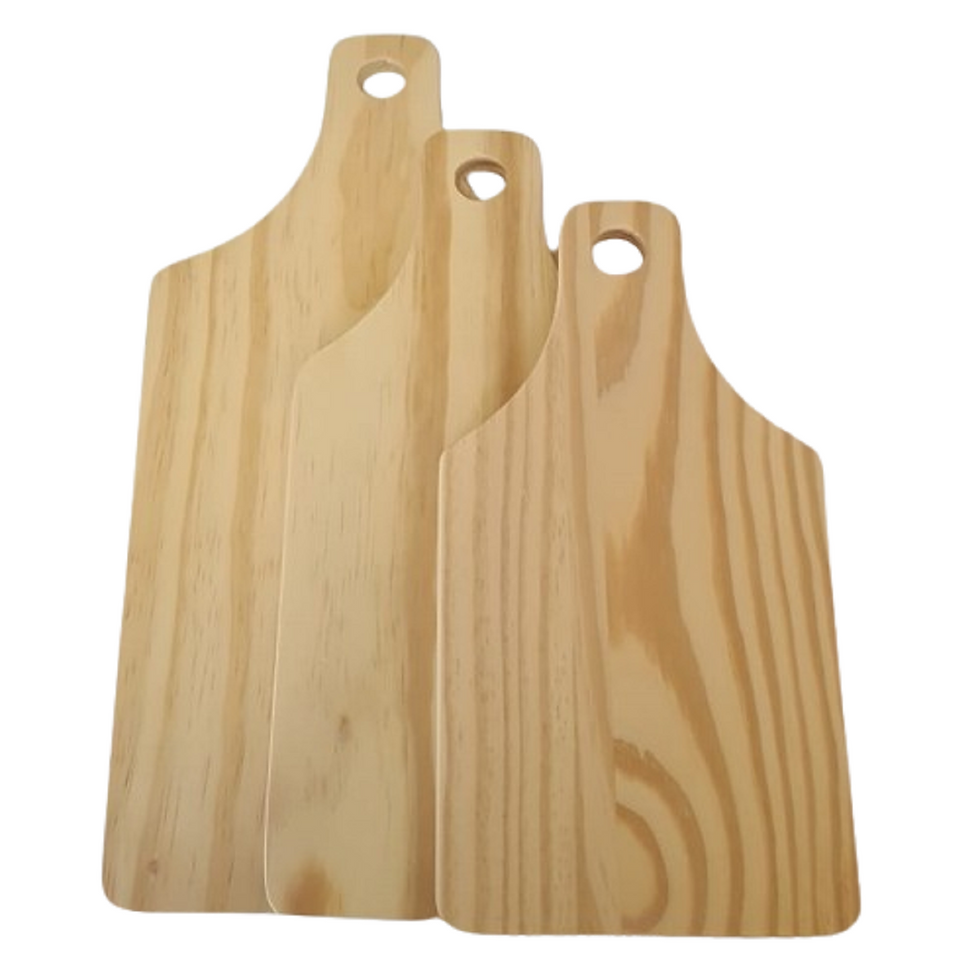 Kit 3 Tábua carne com cabo 30x14,5 34x14,5 40x19 Cm madeira