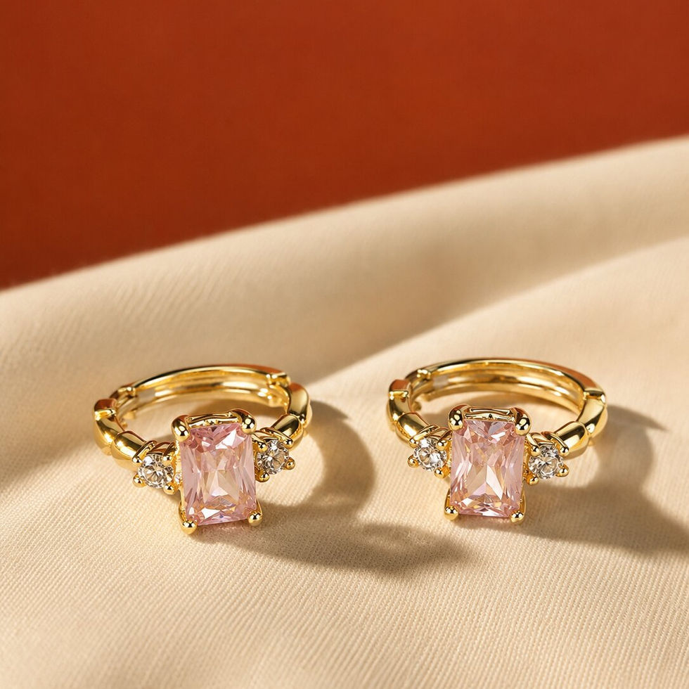 Crystal Gold Hoop Earrings with Pink crystal centerpiece