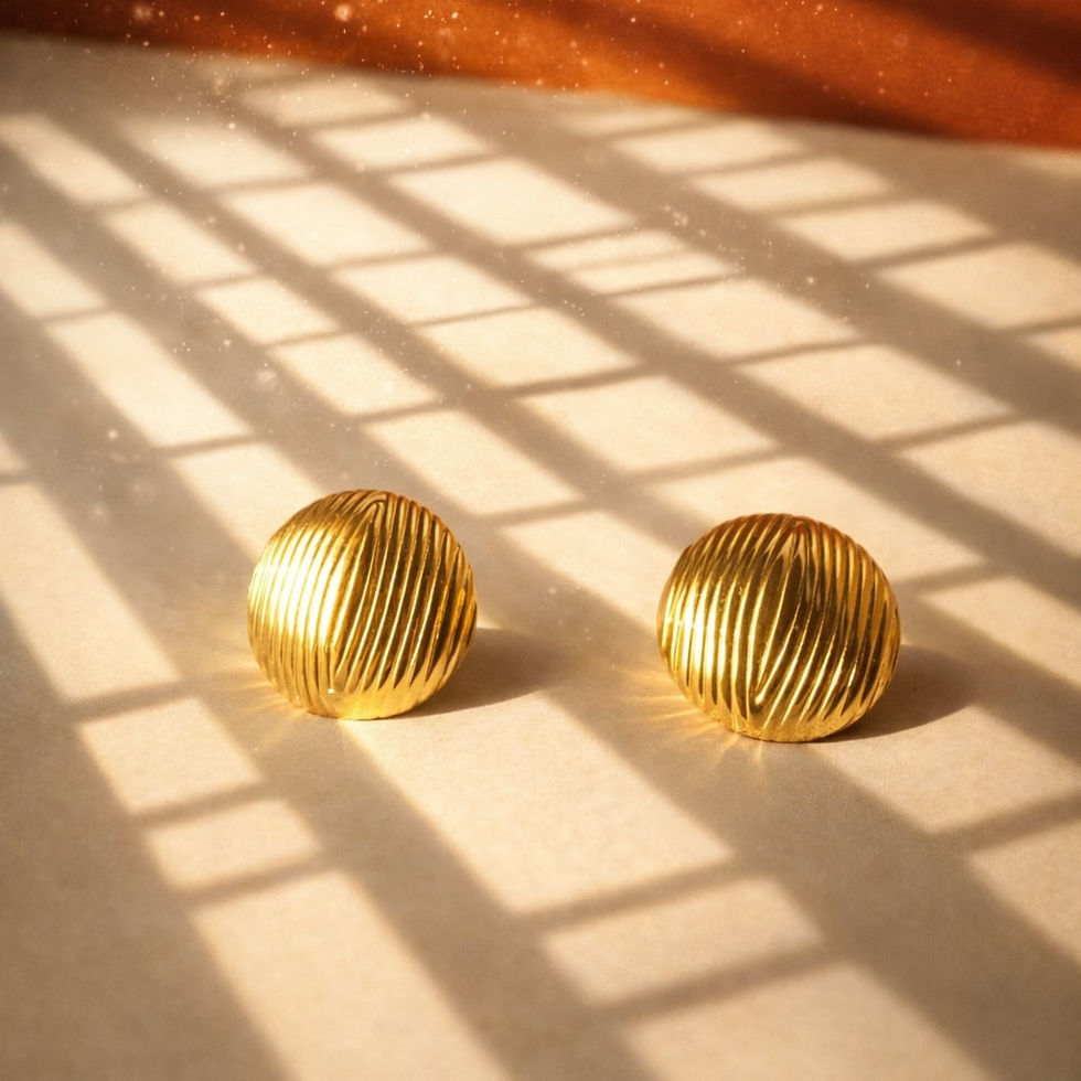 close up image of Avantikam Striped Orb stainless steel anti tarnish round stud earrings for women India on elegant modern ba