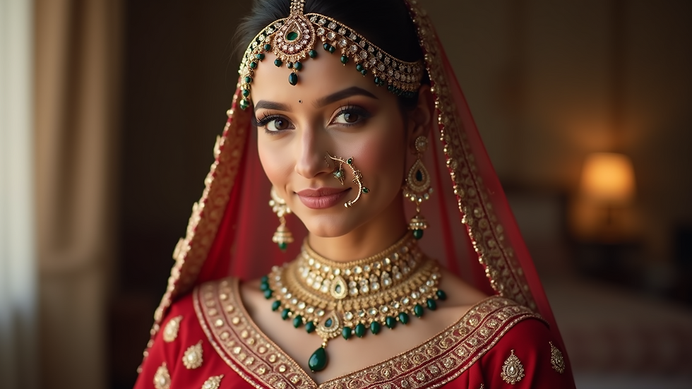 A bride in lehenga with antique and contemporary jewelry