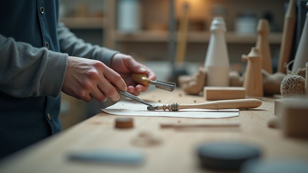 Vue en plongée d'un atelier de fabrication de maquettes avec des outils et matériaux