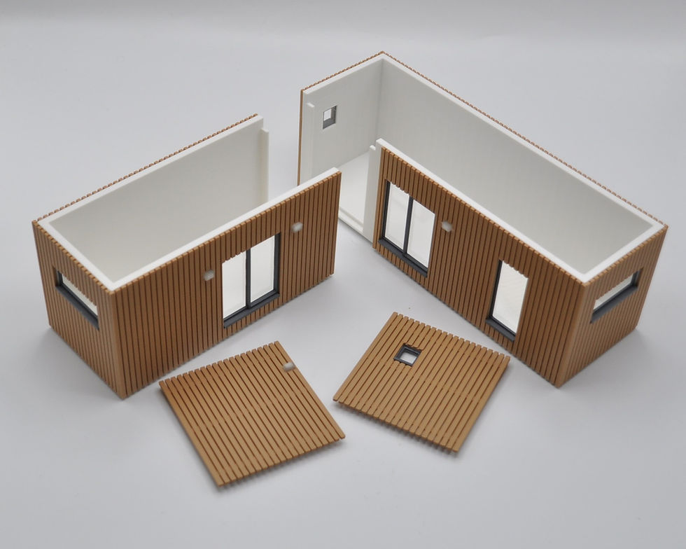 Modules de chalet démontés, prêts pour le transport