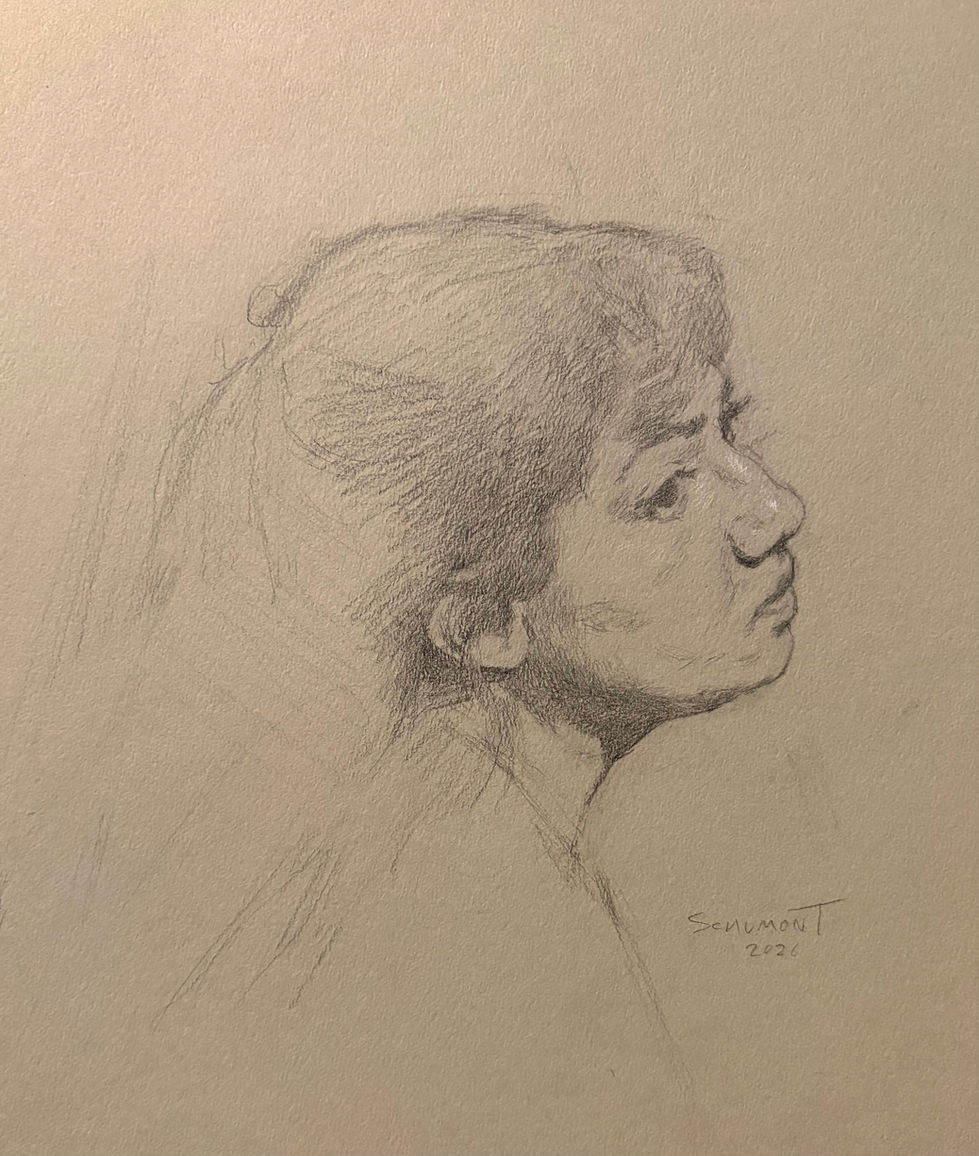 Woman's Portrait, Pencil and White Chalk on Toned Paper, 8x10", 2026