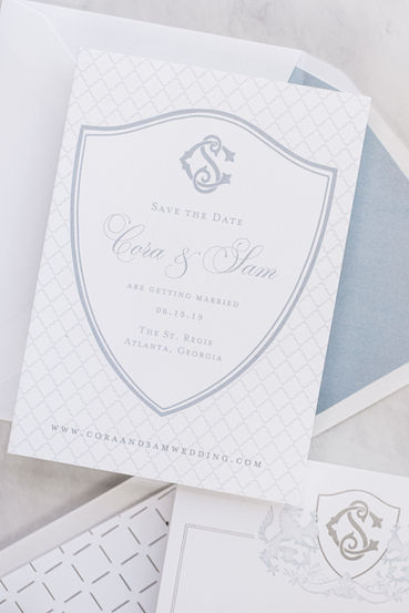 Sweet, Soft Save the Date | Custom Monogram | Pale Blue | Calligraphy Font | Paper Daisies
