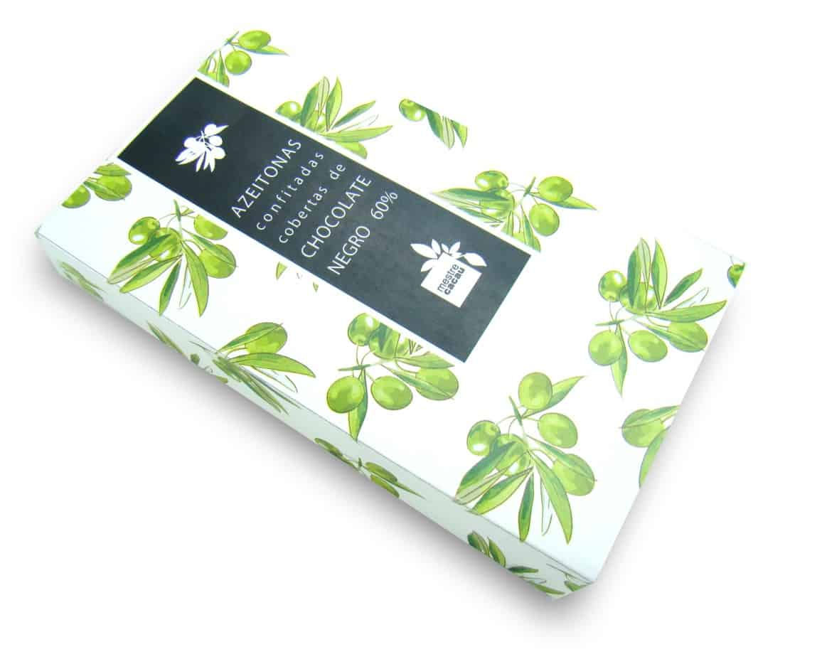 Candied olives covered with Black chocolate and candied ginger stuffing