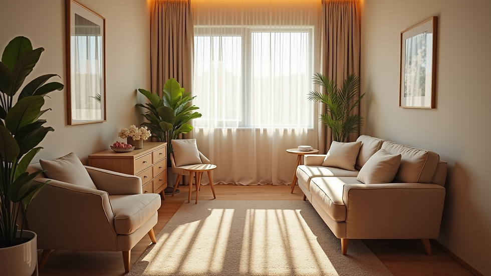 High angle view of a cozy therapy room with comfortable chairs