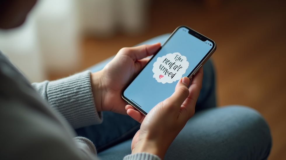 High angle view of a smartphone displaying a mental health app