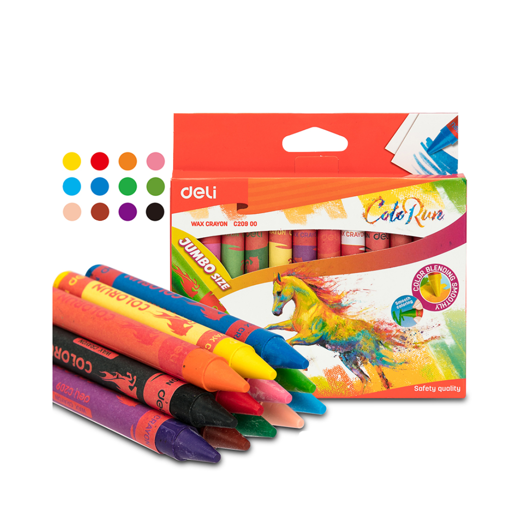 Lápis de Cera Grosso Deli EC20900 Caixa com 12 Cores para Desenho Infantil