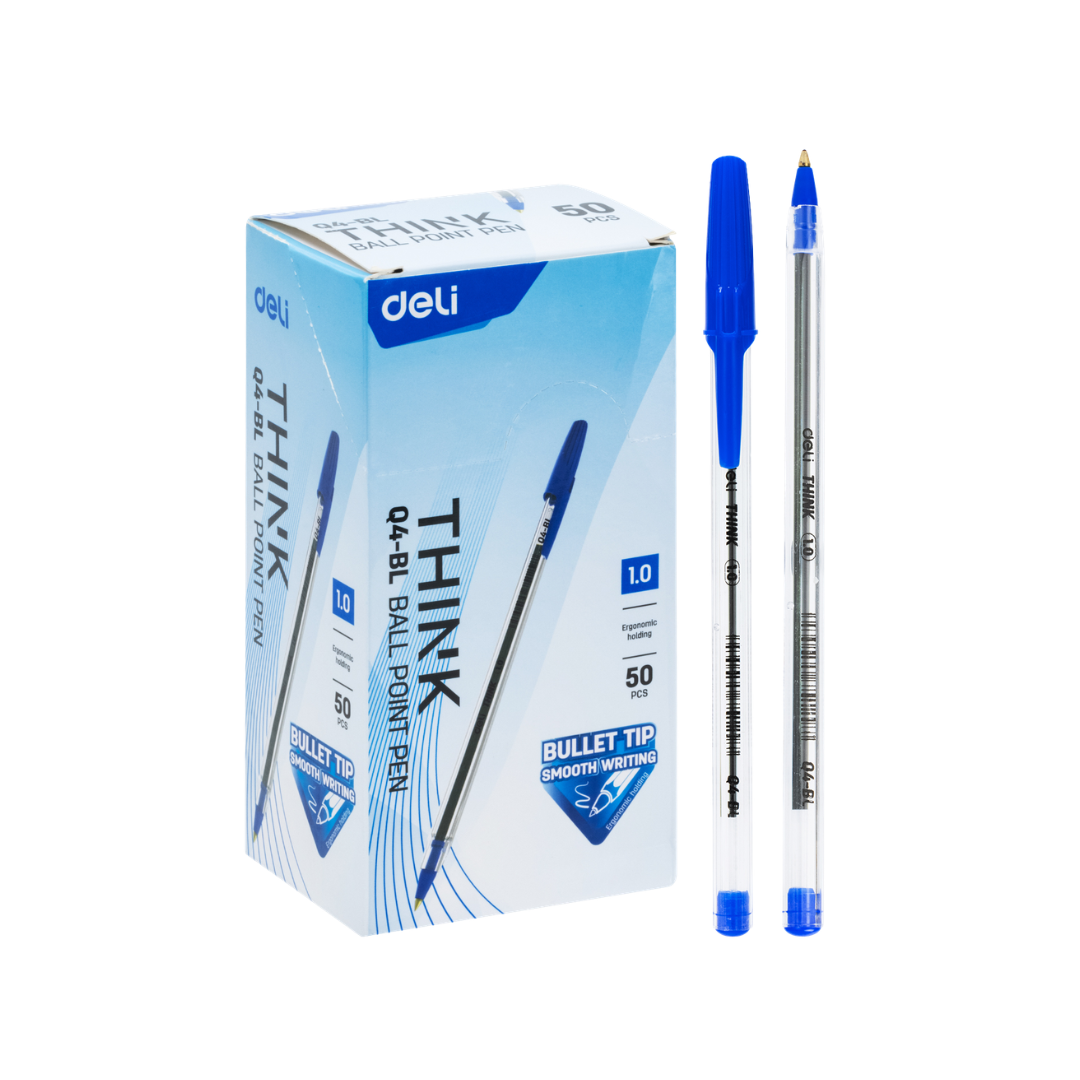 Caneta Esferográfica Azul Ponta 1.0mm Deli EQ4-BL Caixa de 50 unidades