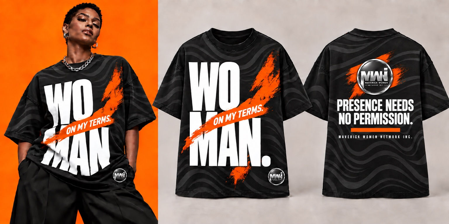 Maverick WOMAN ON MY TERMS oversized tee front and back mockups