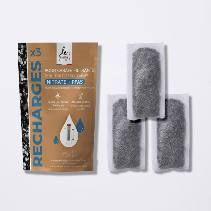 Recharge filtrante pour carafe filtrante et cartouche filtrante spécial nitrates + PFAS