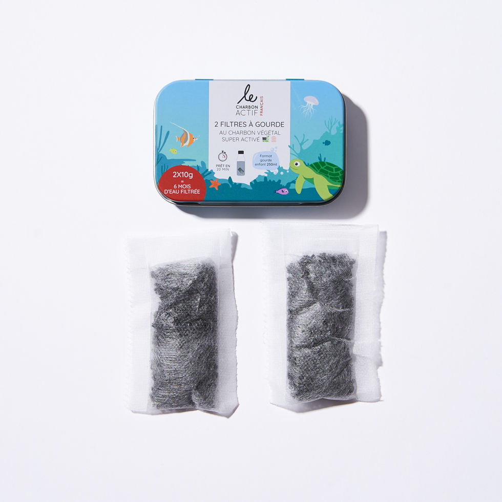 filtres à gourde enfants boite en métal et 2 sachets filtres