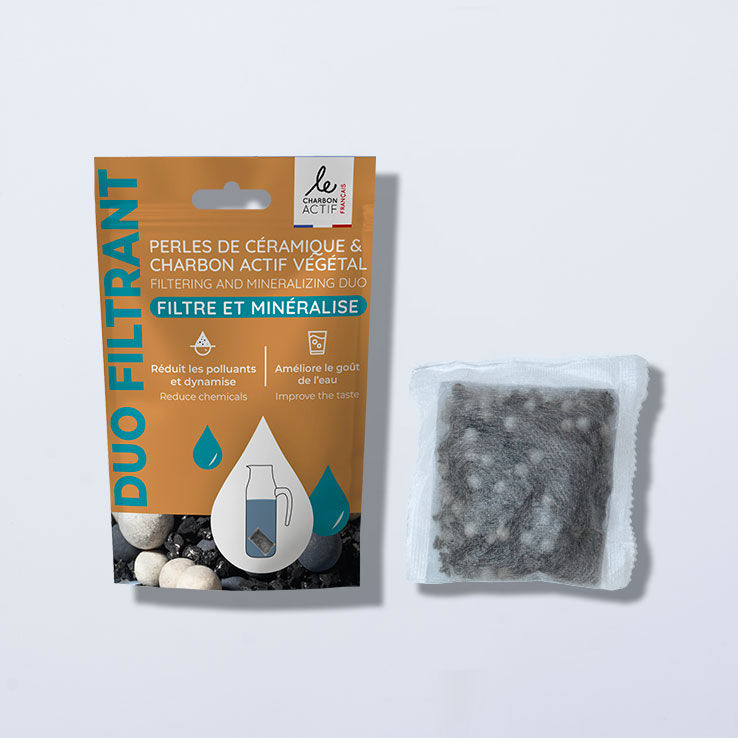 Packaging duo filtrant au charbon actif végétal pour carafe