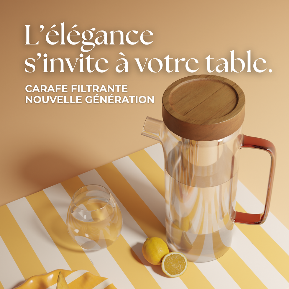 Carafe filtrante en verre et verre d'eau thème jaune