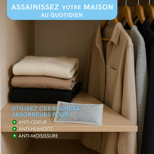 absorbeur d'humidité au charbon actif dans un placard à vêtements