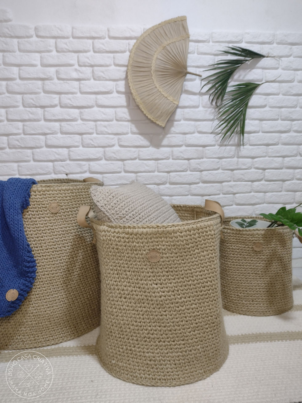 Miniatura: Kit 3 Cestos Crochê Sisal Juta