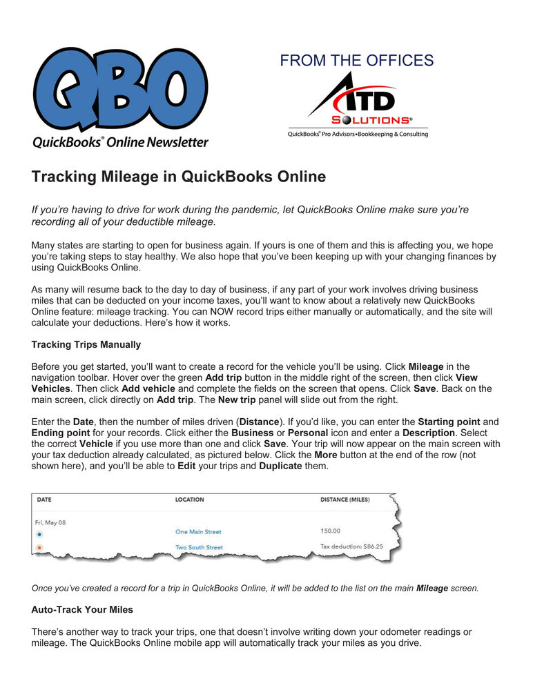 Tracking Mileage in QuickBooks Online